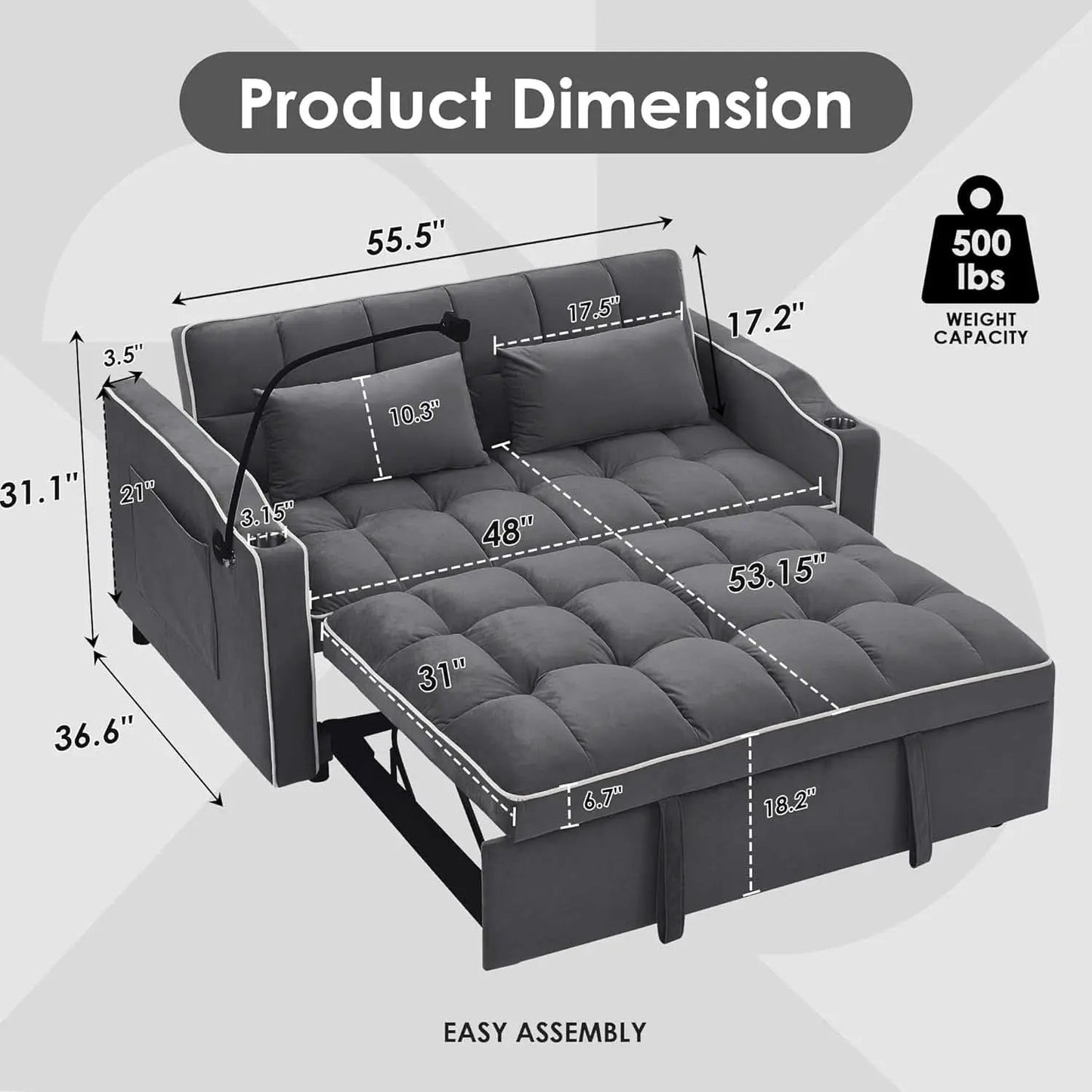 Velvet Charcoal Gray Adjustable Convertible Sleeper Sofa from PriceLows™