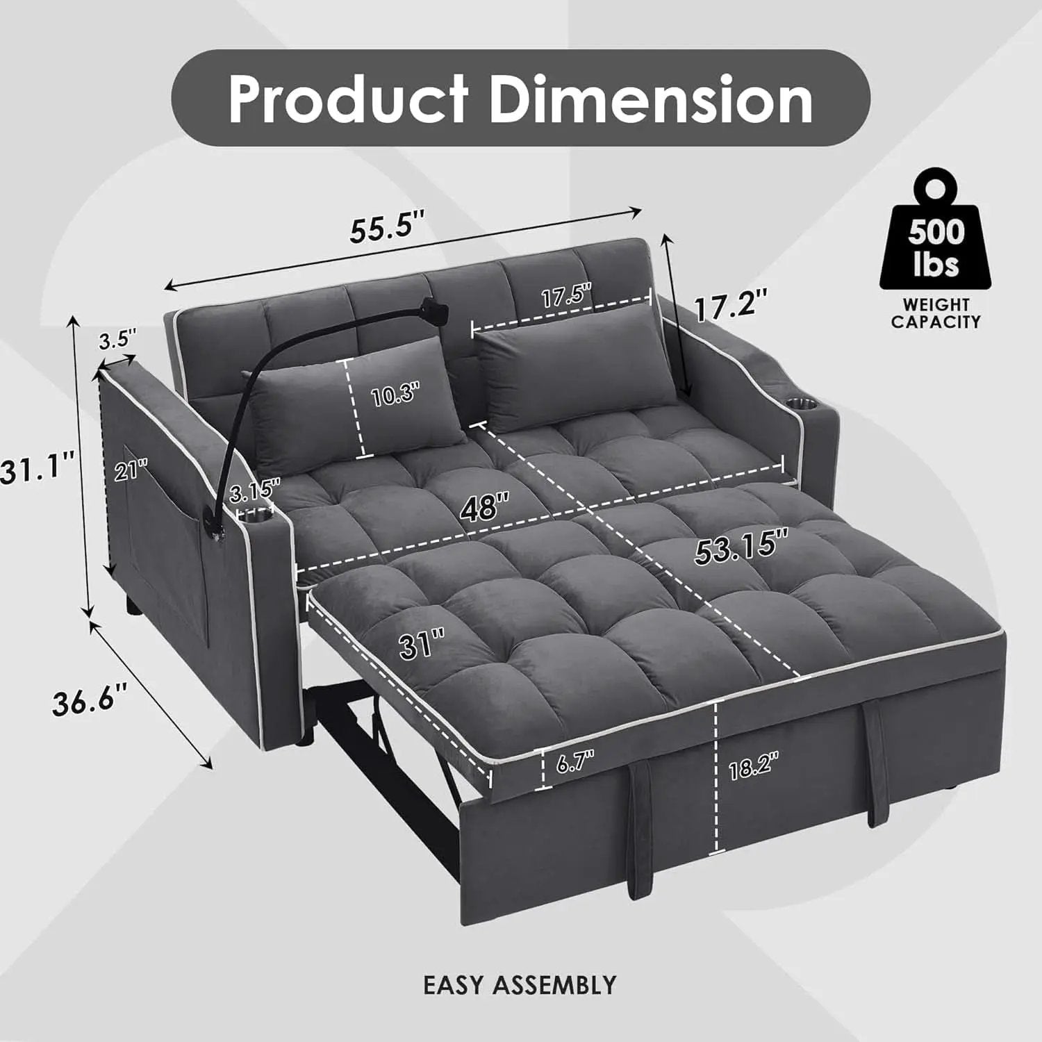 Velvet Charcoal Gray Adjustable Convertible Sleeper Sofa from PriceLows™