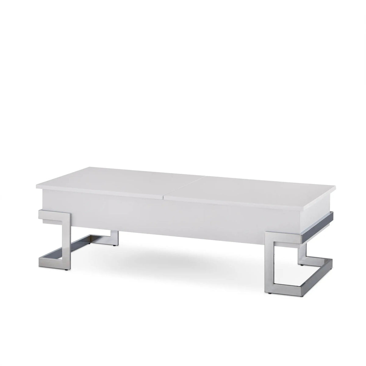 Calmam Lift Top Coffee Table | High Gloss Finish | 47 Inch Width | Geometric Metal Base