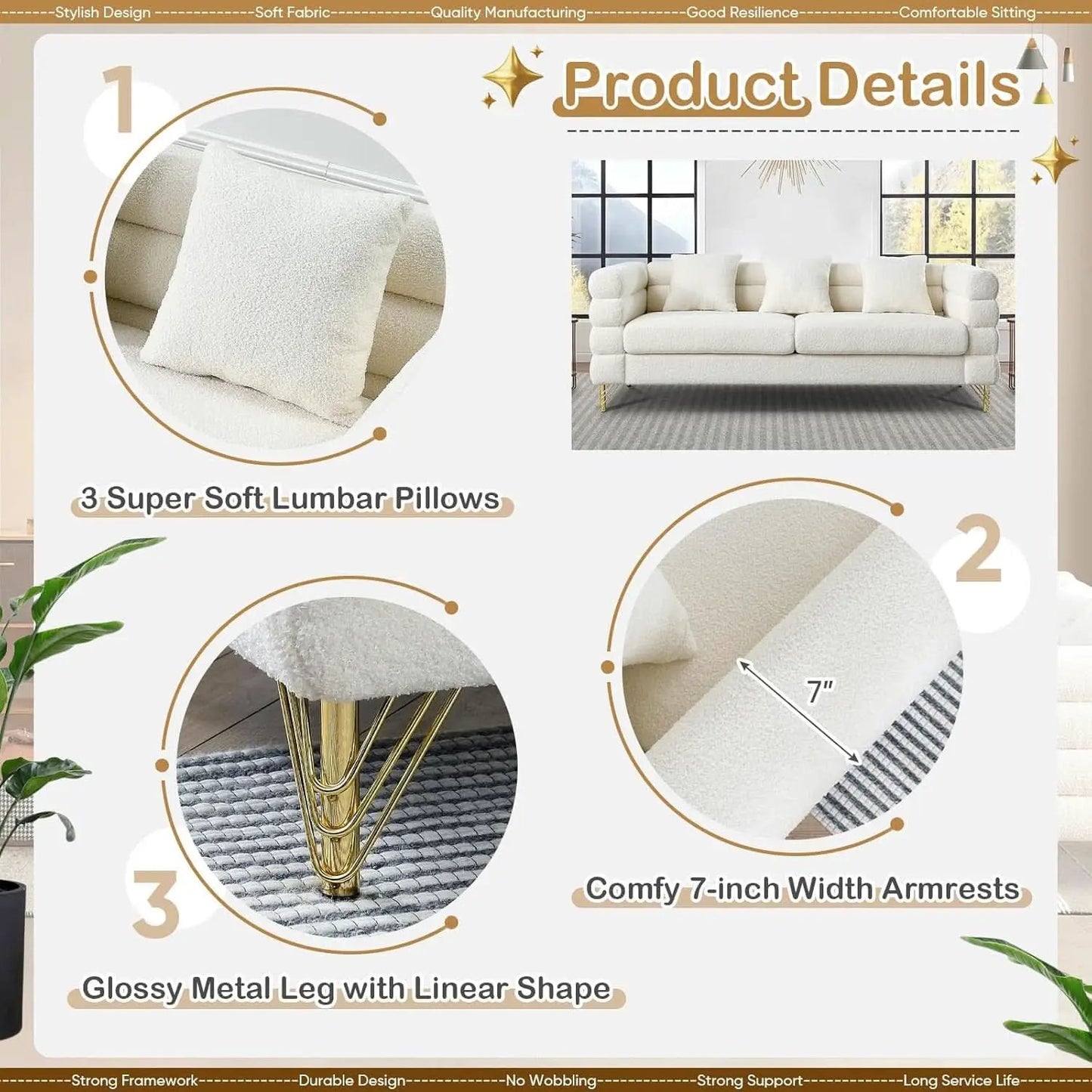 Two Piece Living Room Sofa Set White Teddy Boucle With Loveseat And Three Seater Deep Seat Cushioned Upholstered Sofa from PriceLows™
