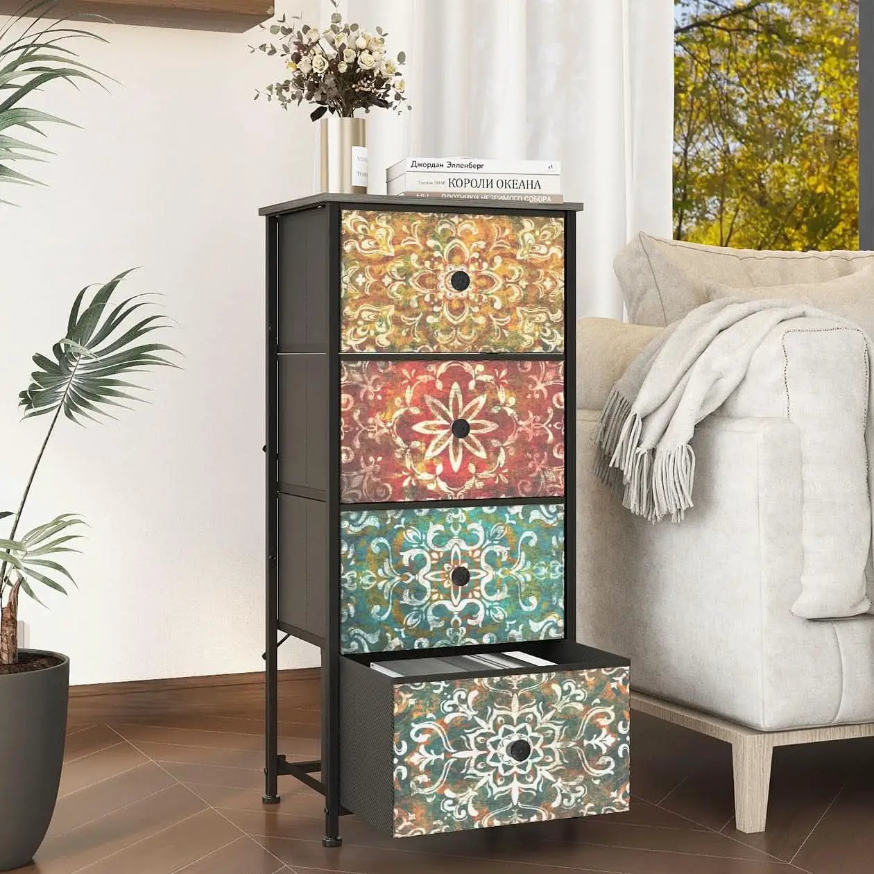 Mandala Fabric Drawers Dresser Narrow Chest Space Saving Bedroom from PriceLows™