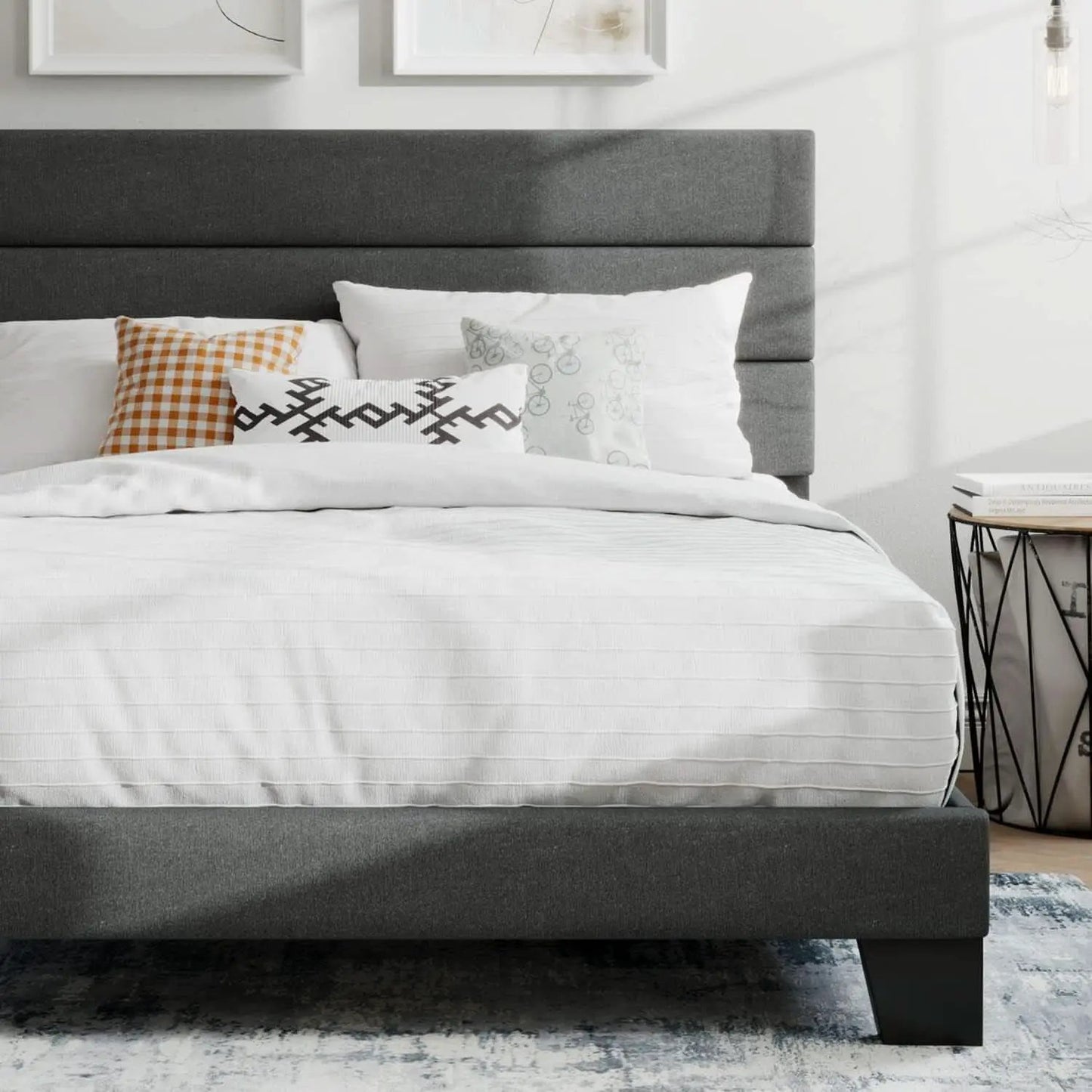 Full Size Upholstered Bed Frame With Grey Headboard from PriceLows™