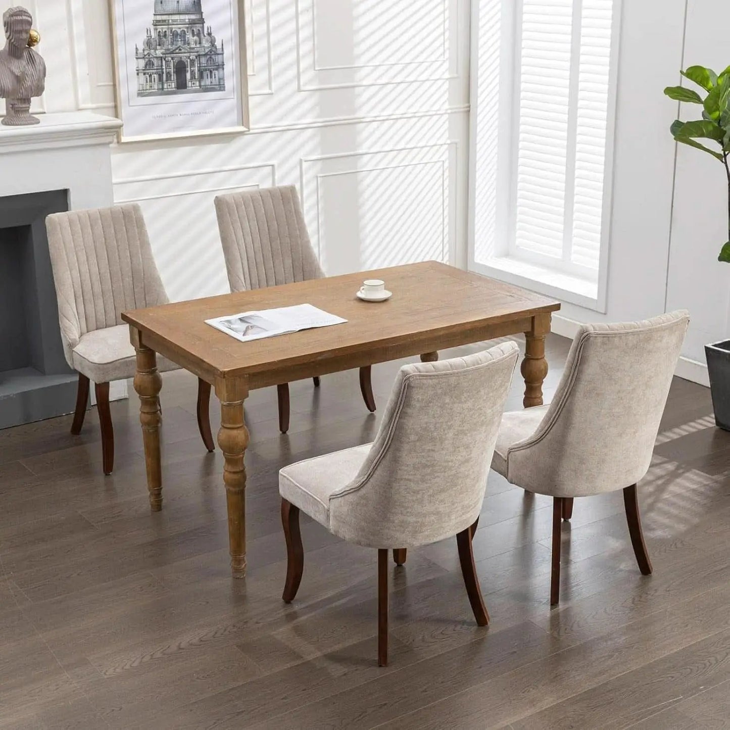 Velvet Dining Chairs Set of 4 Beige With Curved Wood Legs from PriceLows™