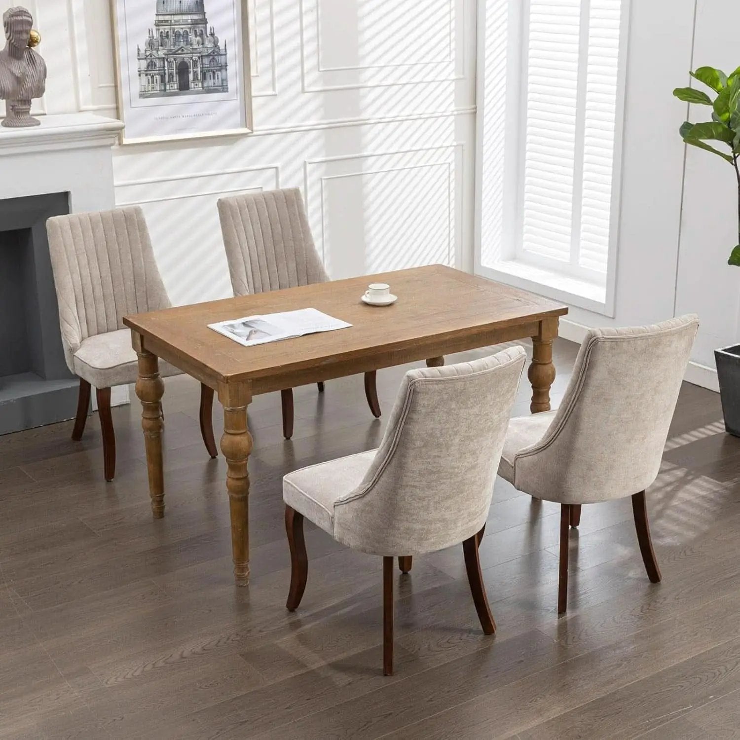 Velvet Dining Chairs Set of 4 Beige With Curved Wood Legs from PriceLows™