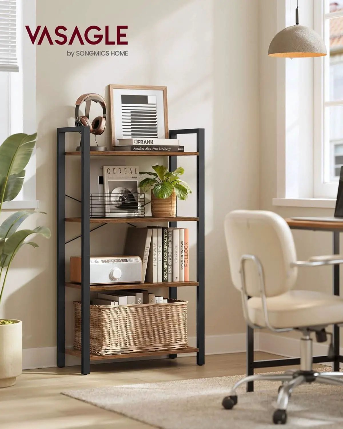 Four Tier Bookshelf Rustic Brown Steel Frame 47 Inches High from PriceLows™