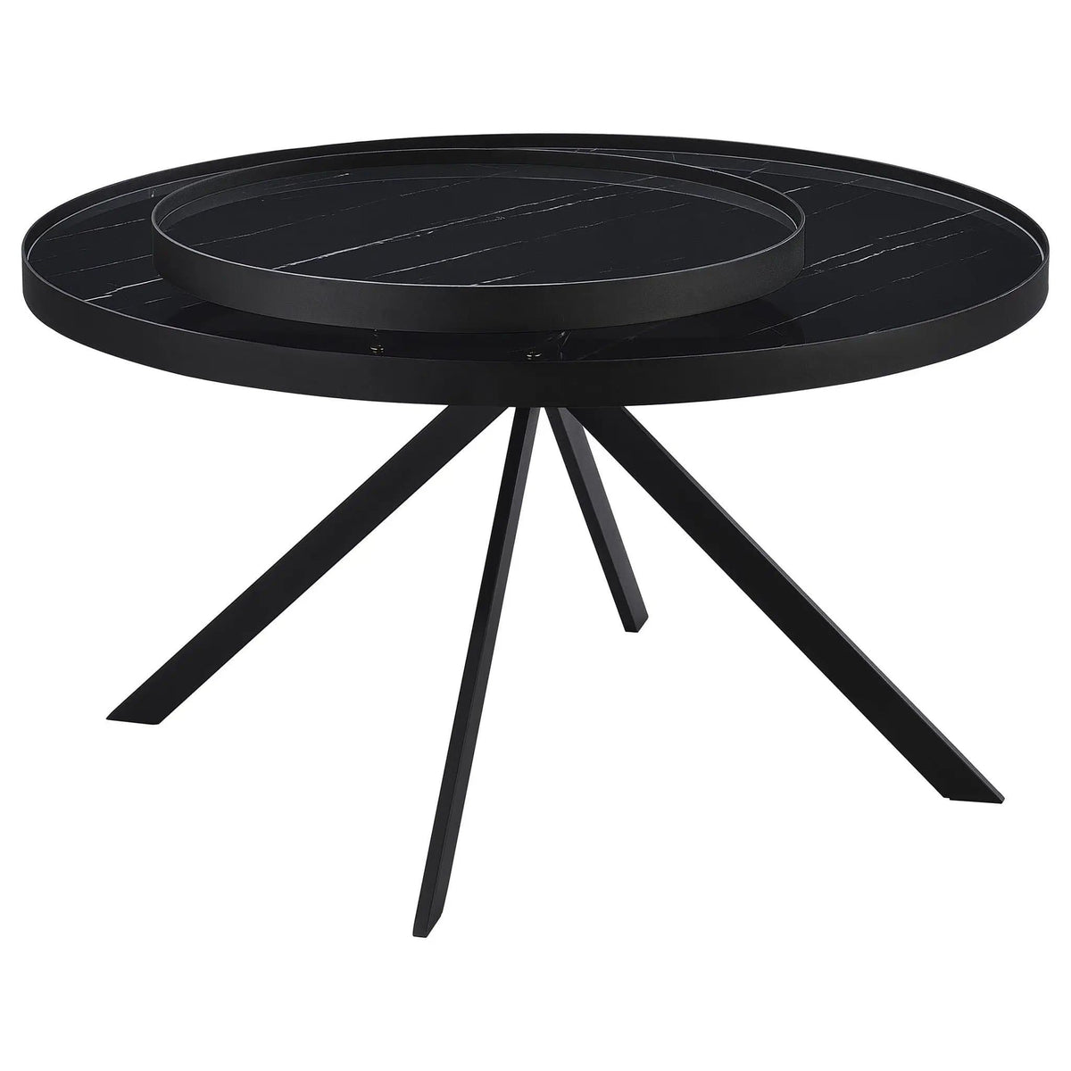 Briggs Round Marble Printed Glass Top Coffee Table | 35.75 x 35.75 x 23 in | Marble & Tempered Glass | Black