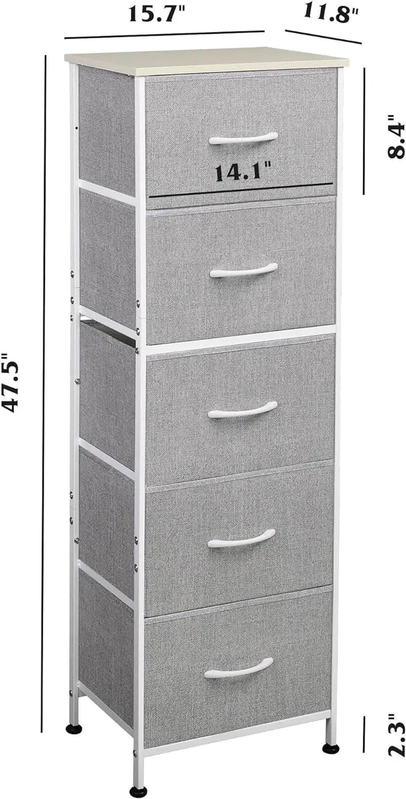Light Grey Fabric Dresser 5 Drawer Organizer Storage Solution from PriceLows™