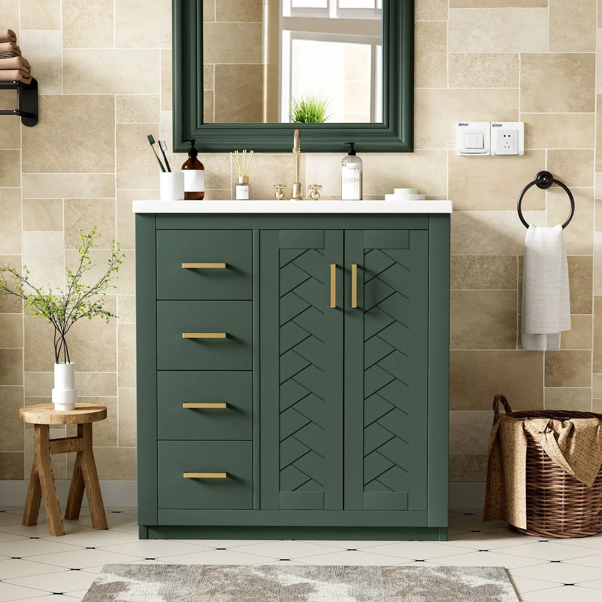 30 Inch Bathroom Vanity | 3 Drawers Soft Close | Solid Wood Ceramic Combo