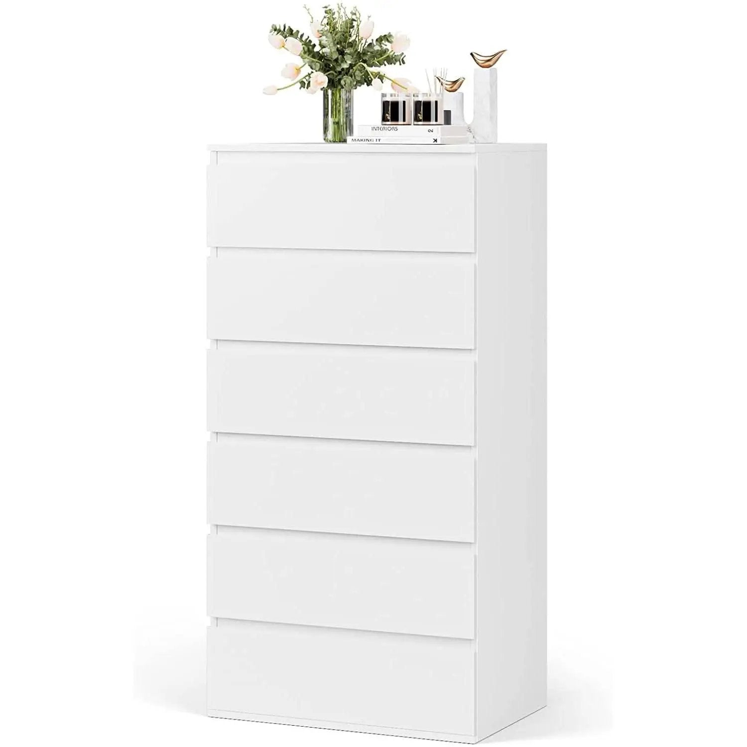 White Wooden 6 Drawer Bedroom Dresser With Sliding Rails from PriceLows™
