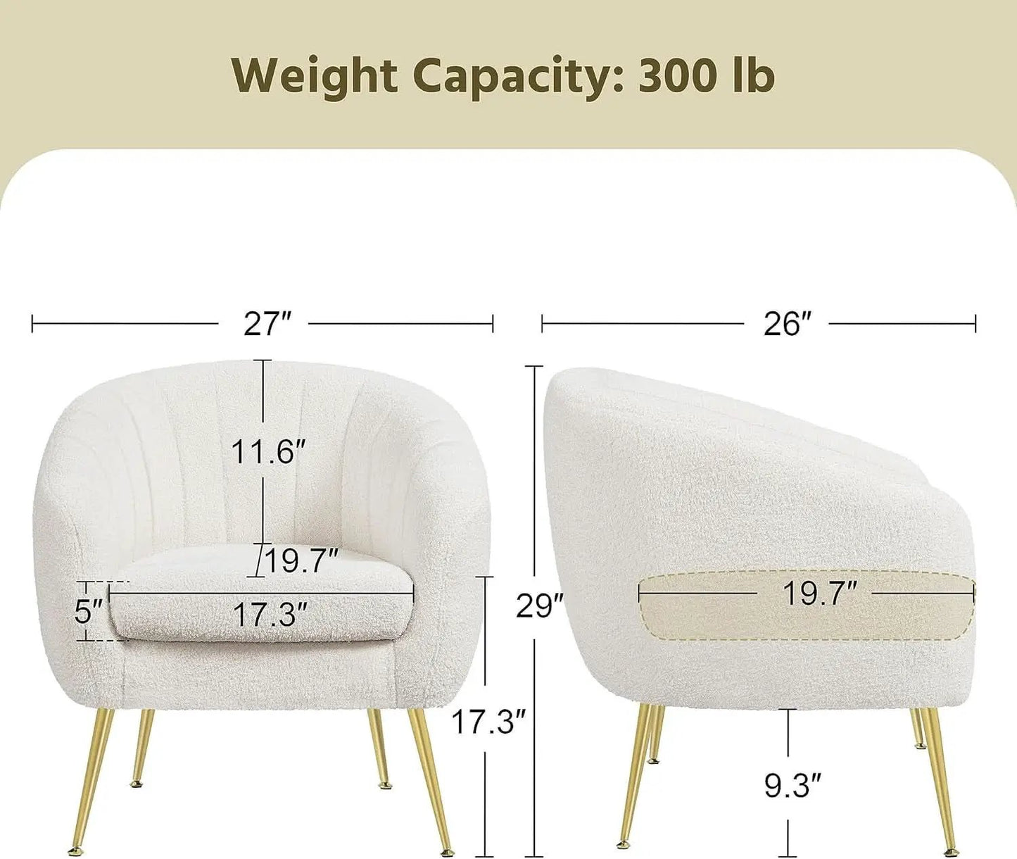 Ivory Boucle Upholstered Accent Chair Removable Cushion from PriceLows™