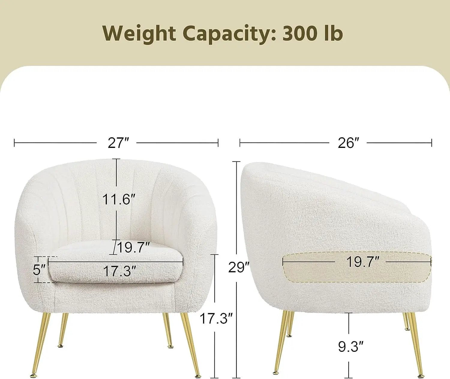 Ivory Boucle Upholstered Accent Chair Removable Cushion from PriceLows™