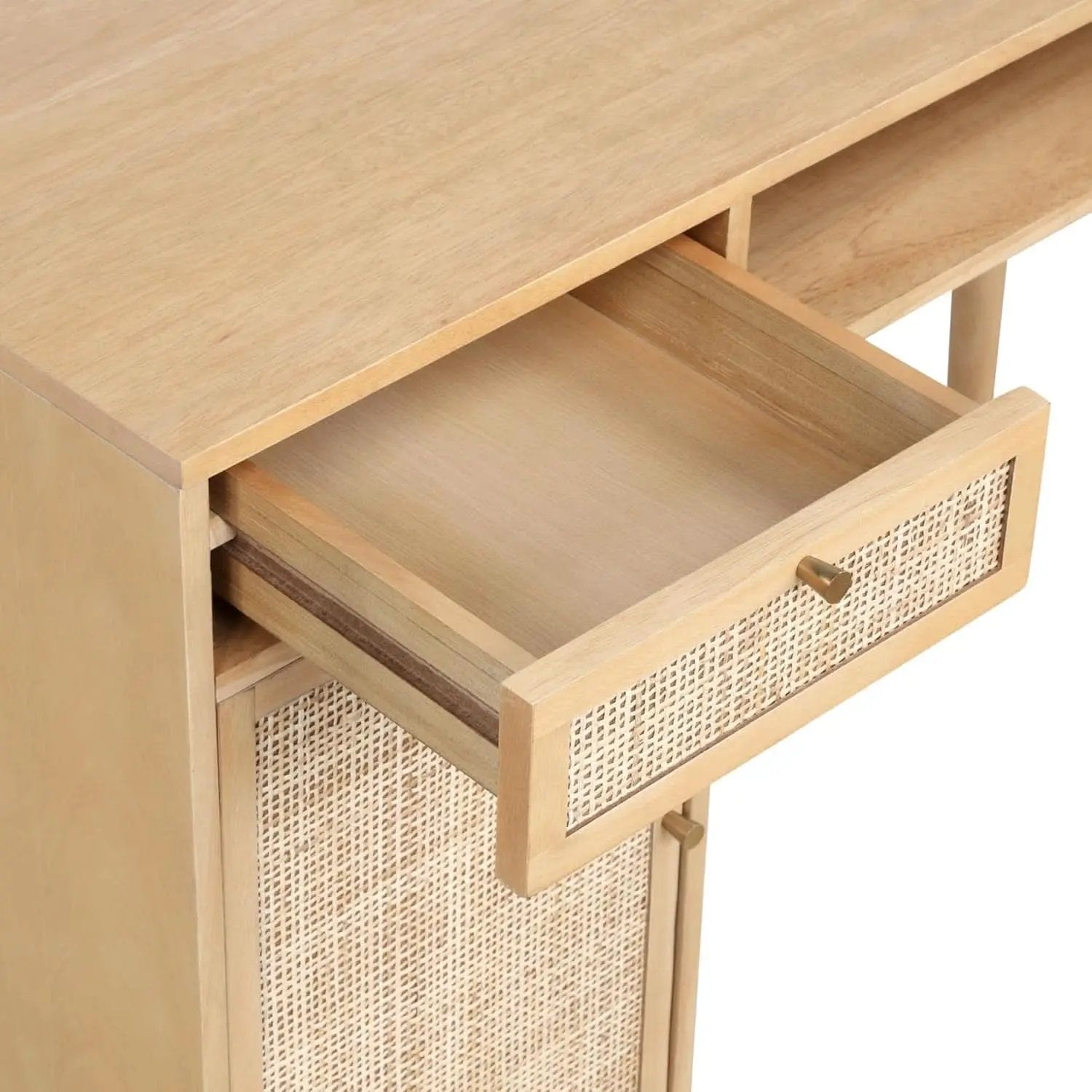 Aaron Modern Desk With Storage In Natural Brown Rattan from PriceLows™