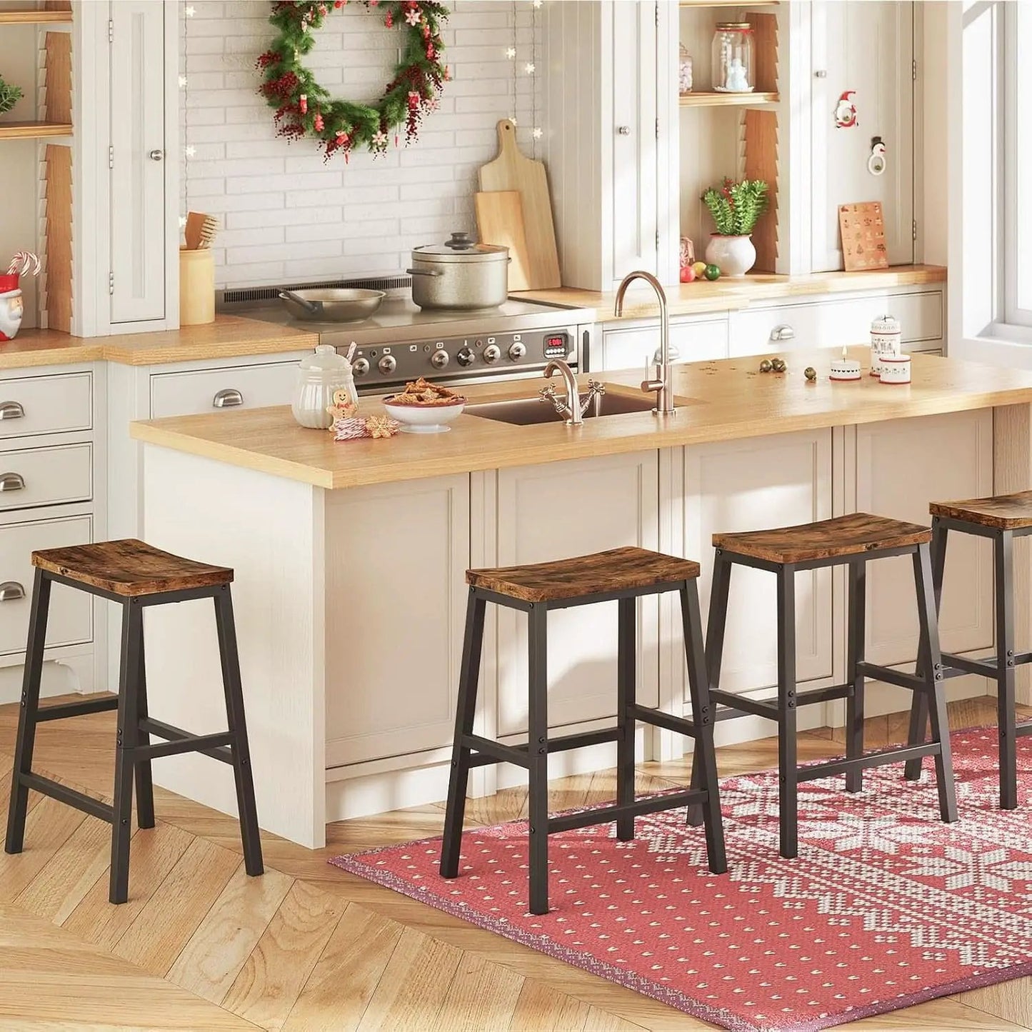 Bar Stools Set Of 2 23.6in Rustic Brown Kitchen Counter from PriceLows™