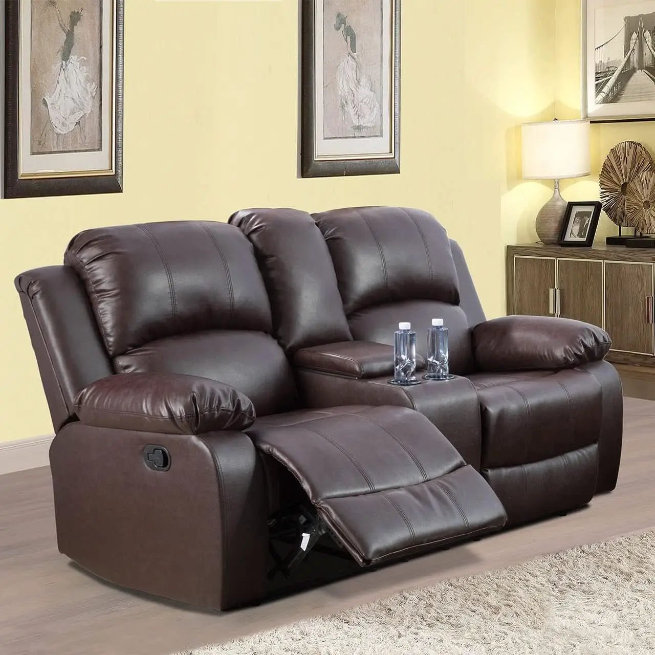 Manual Leather Recliner Sofa Set Brown For Living Room from PriceLows™