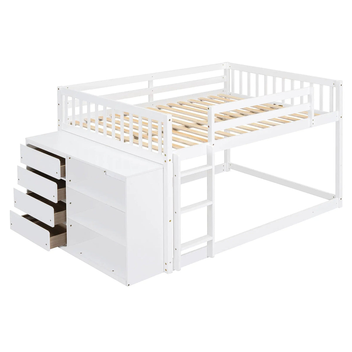 Bunk Bed | Solid Pine Frame | Four Drawers And Three Shelves | Full Size