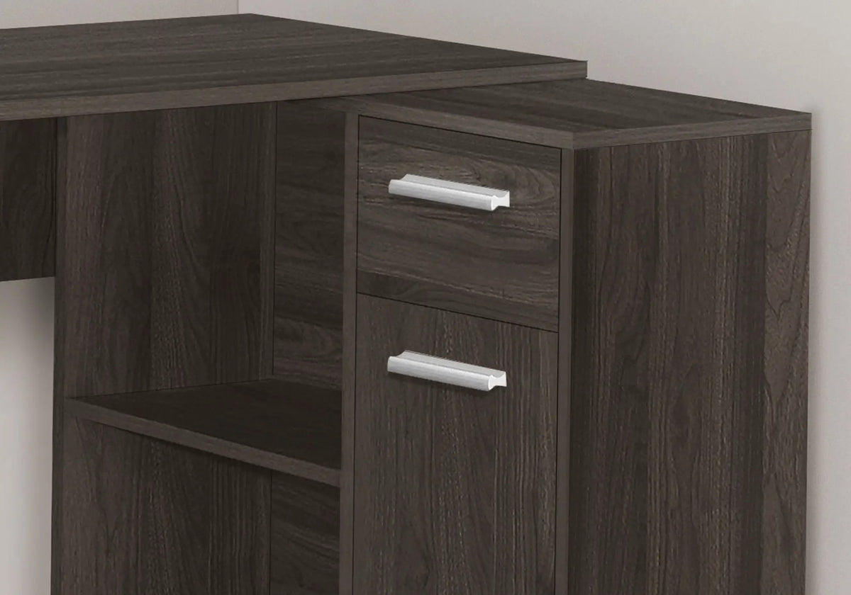 L-Shaped Industrial Desk | 46 Inch Width | Wood-Look Finish | Open And Closed Storage