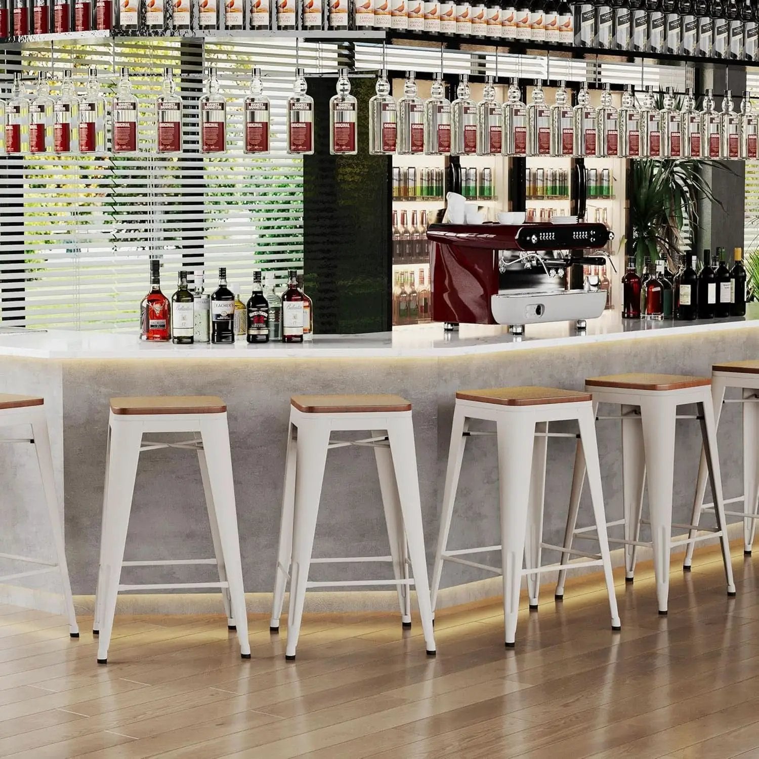 Metal Bar Stools Set of Four Backless Stackable Design from PriceLows™