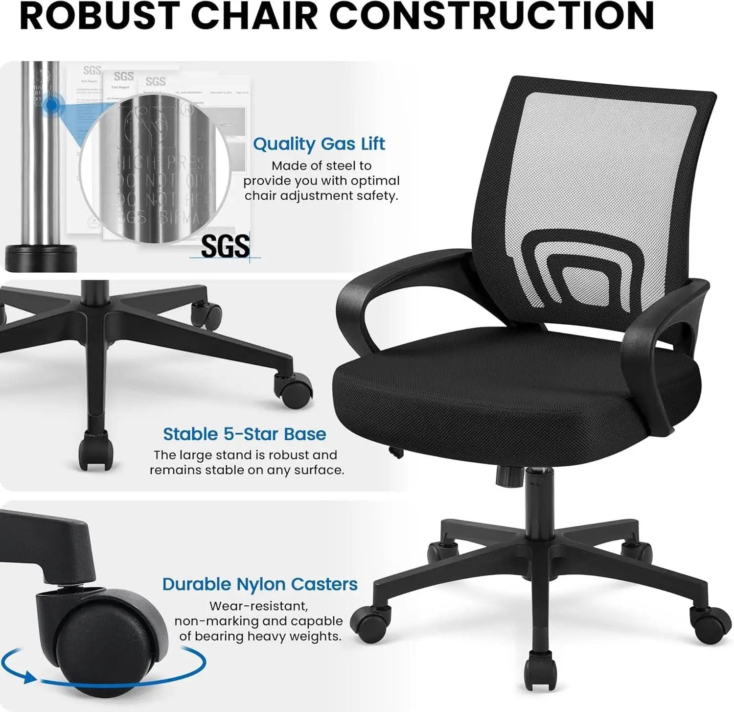 Ergonomic Mesh Office Chair Black Height Adjustable 2 Pack from PriceLows™