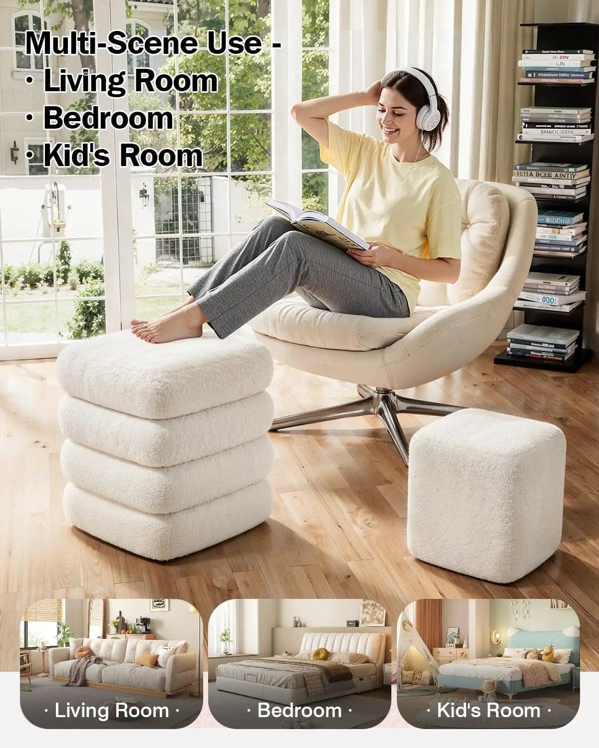 Two-Piece Nesting Sherpa Storage Ottomans White Lid from PriceLows™