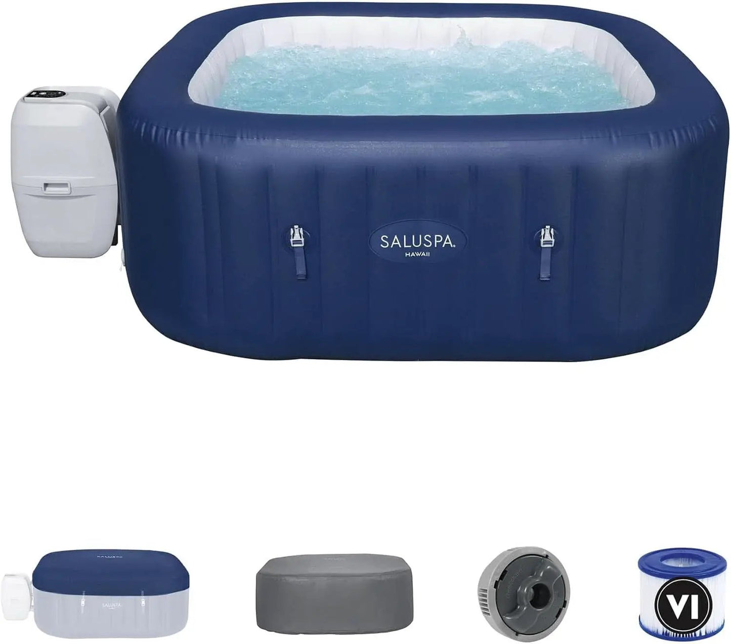 Blue 6 Person Inflatable Hot Tub Square With 140 Jets from PriceLows™