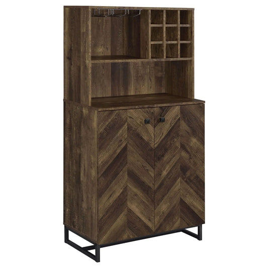 Mendoza 2-door Home Bar Cabinet Wine Storage Rustic | 31.5 x 15.5 x 62.5 in | 2-Door | Oak