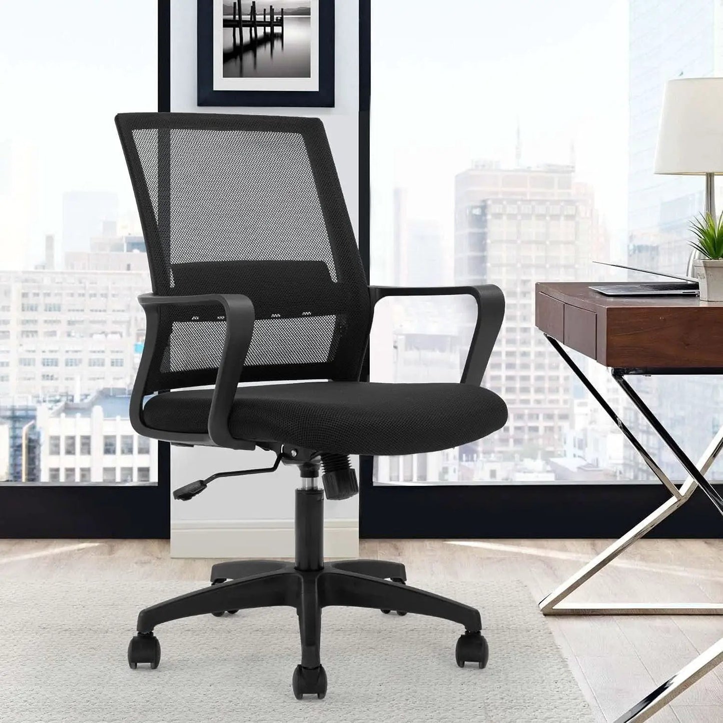 Black Ergonomic Mid Back Mesh Office Chair With Lumbar from PriceLows™