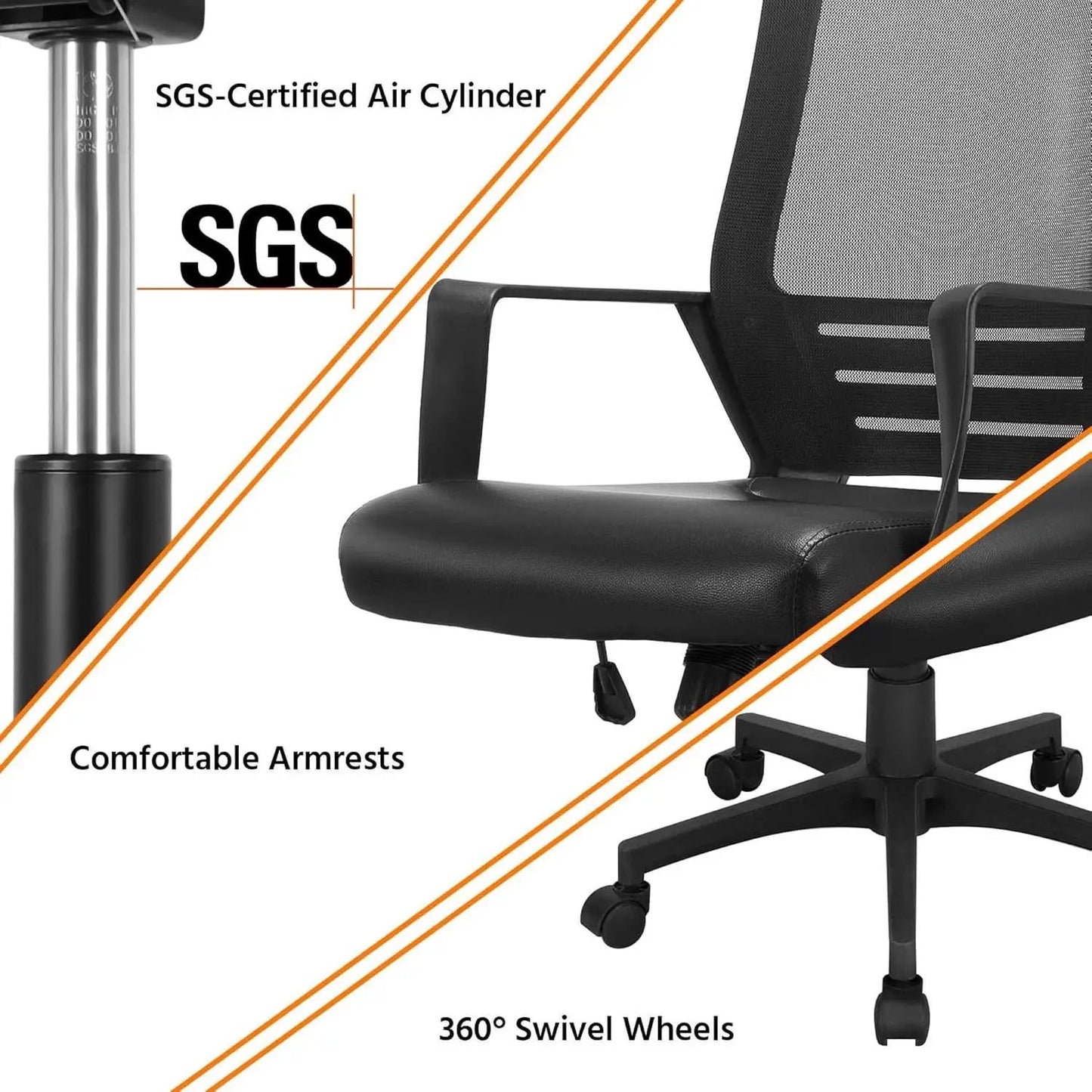 Ergonomic Office Chair Leather Seat Mesh Back Black With Lumbar Support from PriceLows™