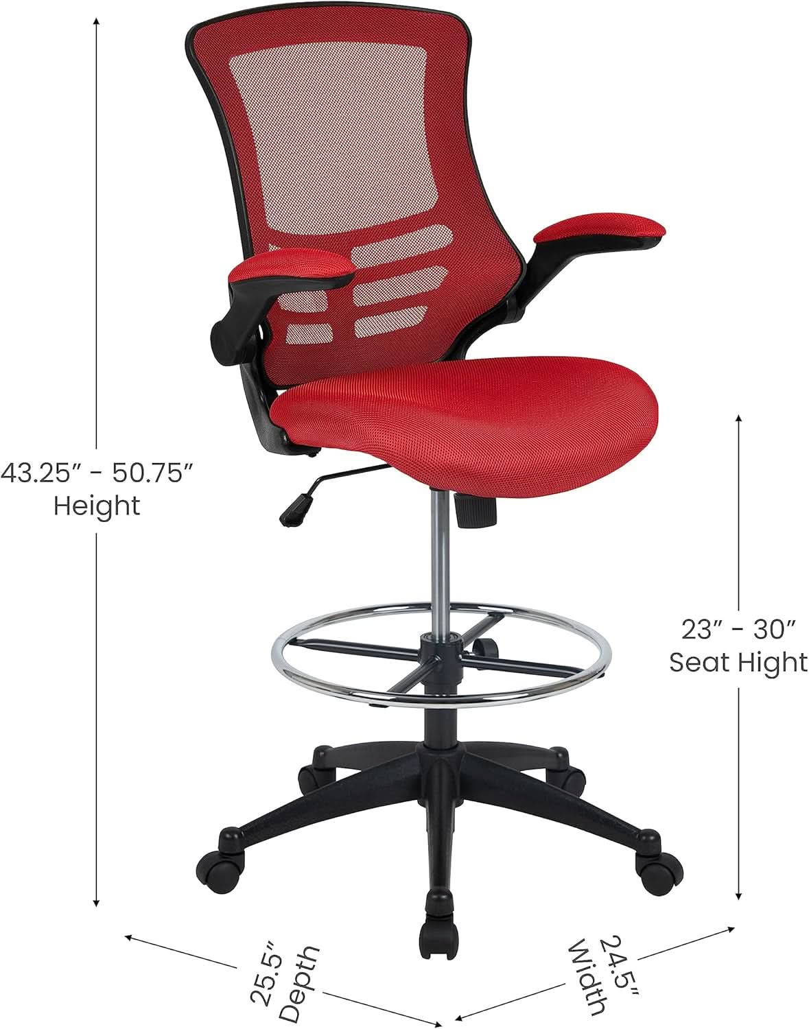 Kelista Red Mid Back Swivel Office Chair With Flip Armrests from PriceLows™