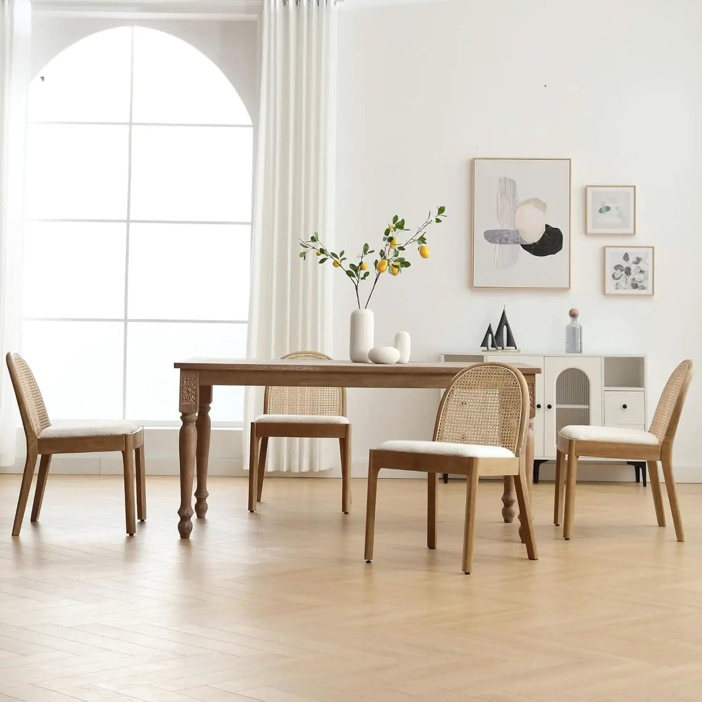 Mid Century Dining Chairs White Sherpa Upholstered from PriceLows™