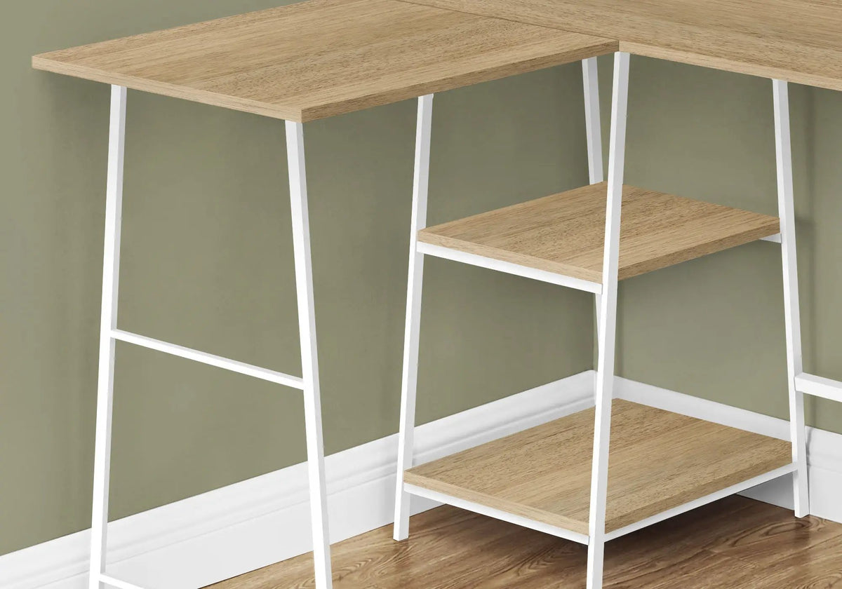 Natural Laminate L-Shaped Desk | 47.25 Inch Width | Sawhorse-Style Metal Legs | Space-Saving Corner