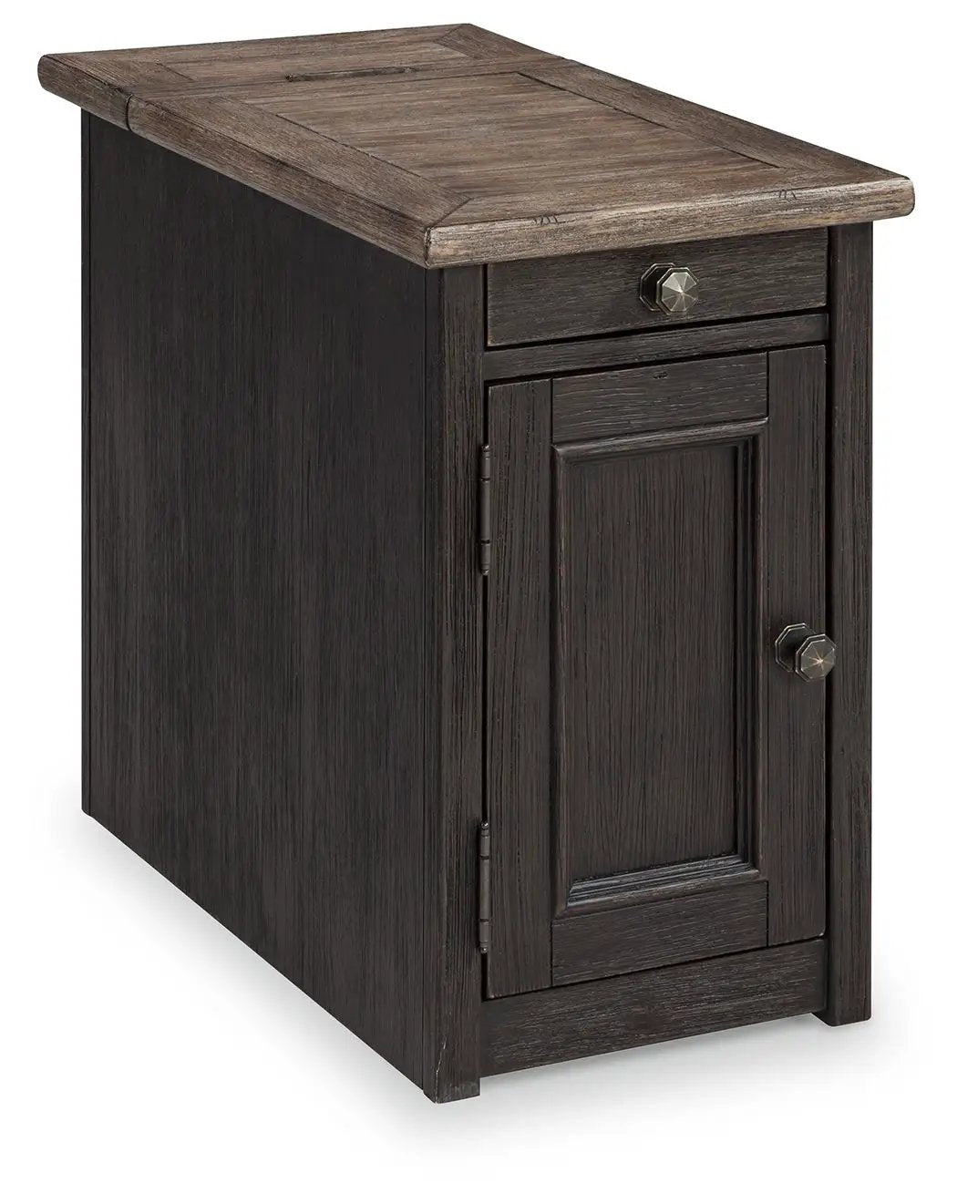 Tyler Creek Chairside End Table | Grayish Brown And Black | Pull Out Tray | Adjustable Shelf