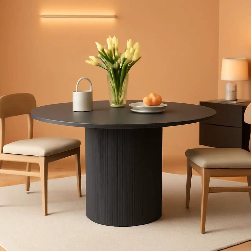 Round Dining Table For 4 47 Inch Black Wood Strip Base Kitchen Table from PriceLows™