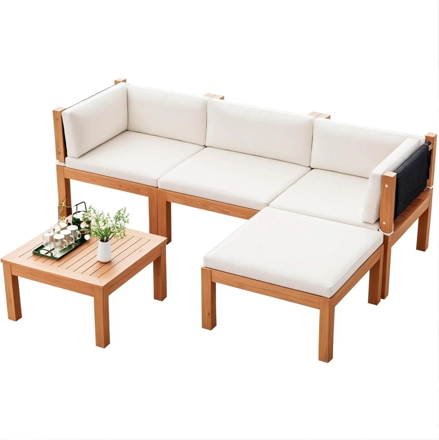 Acacia Wood Outdoor Sectional Sofa Set with Cushions from PriceLows™