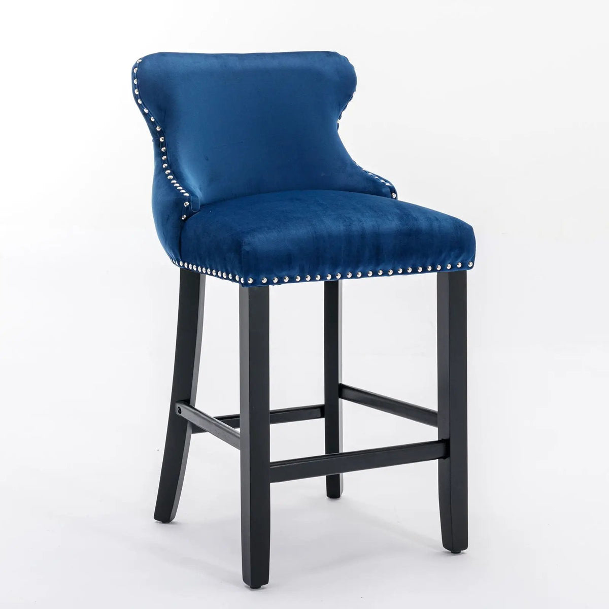 Wing-Back Barstools | Button Tufted Decoration | Wooden Legs With Nailhead Trim | Contemporary Upholstery