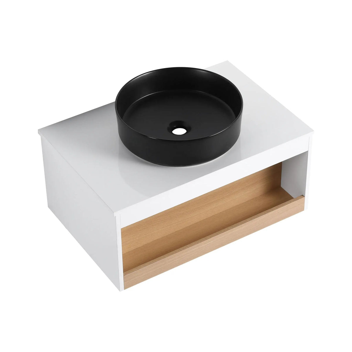 Floating Bathroom Vanity | Round Glossy Sink | Wall Mounted | Compact Design