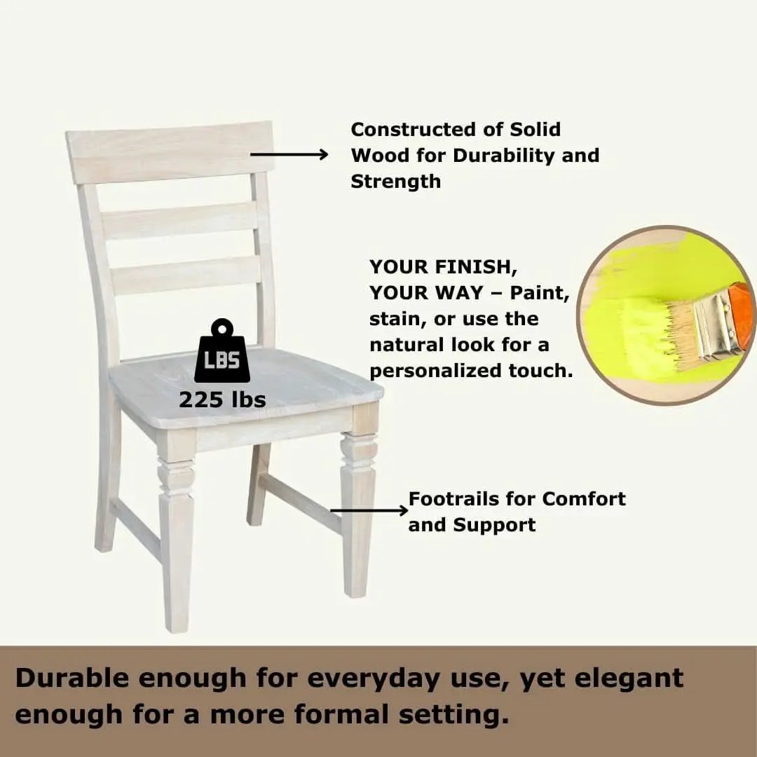 Two Java Dining Chairs Unfinished Parawood 225 Lb Capacity from PriceLows™