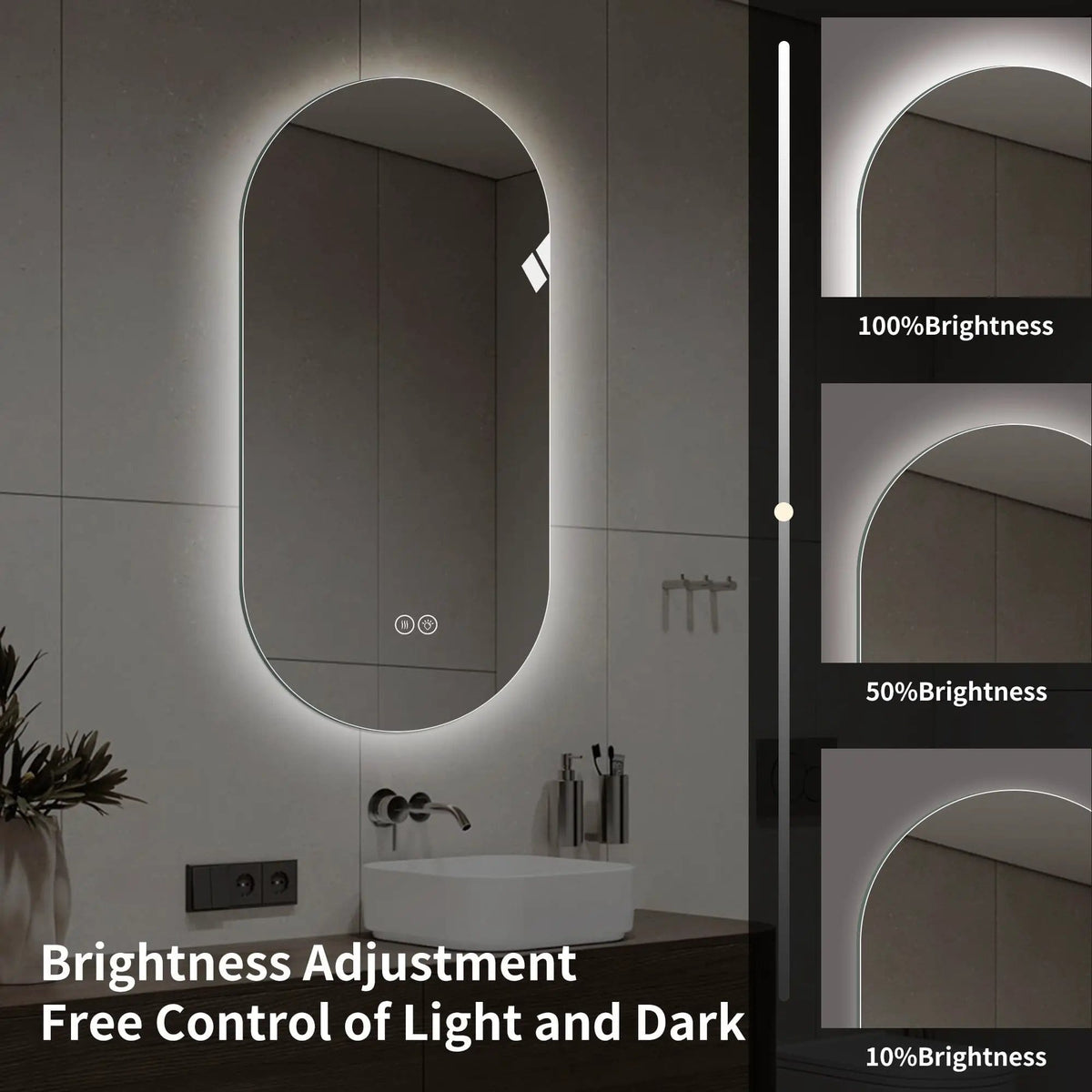 Smart Wall Mounted LED Touch Screen Mirror With Anti-Fog Function And Adjustable | 2 Pieces | Tempered Glass | Home