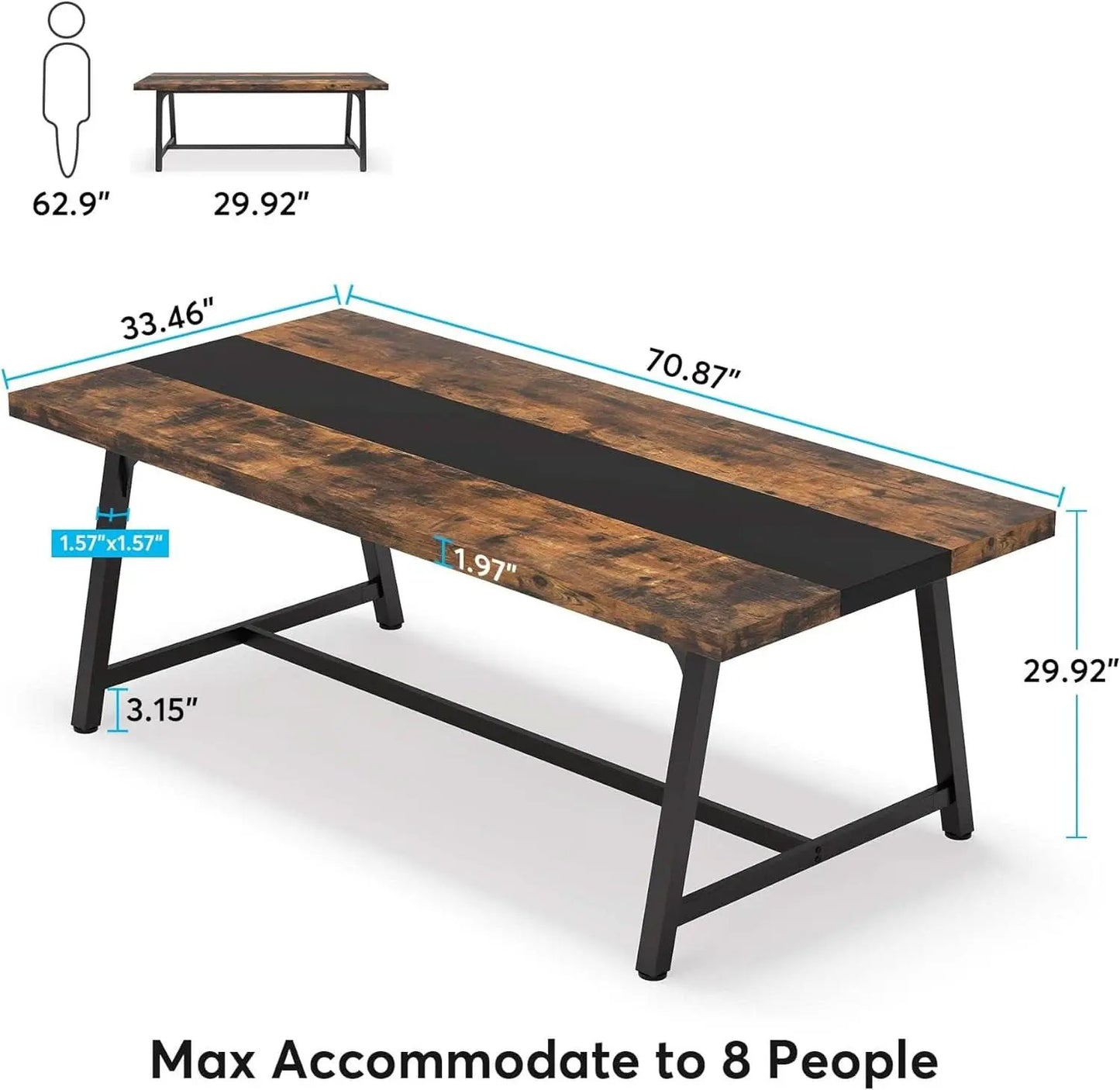 Dining Table For 8 70.87 Inch Rectangular Wood Metal Frame from PriceLows™