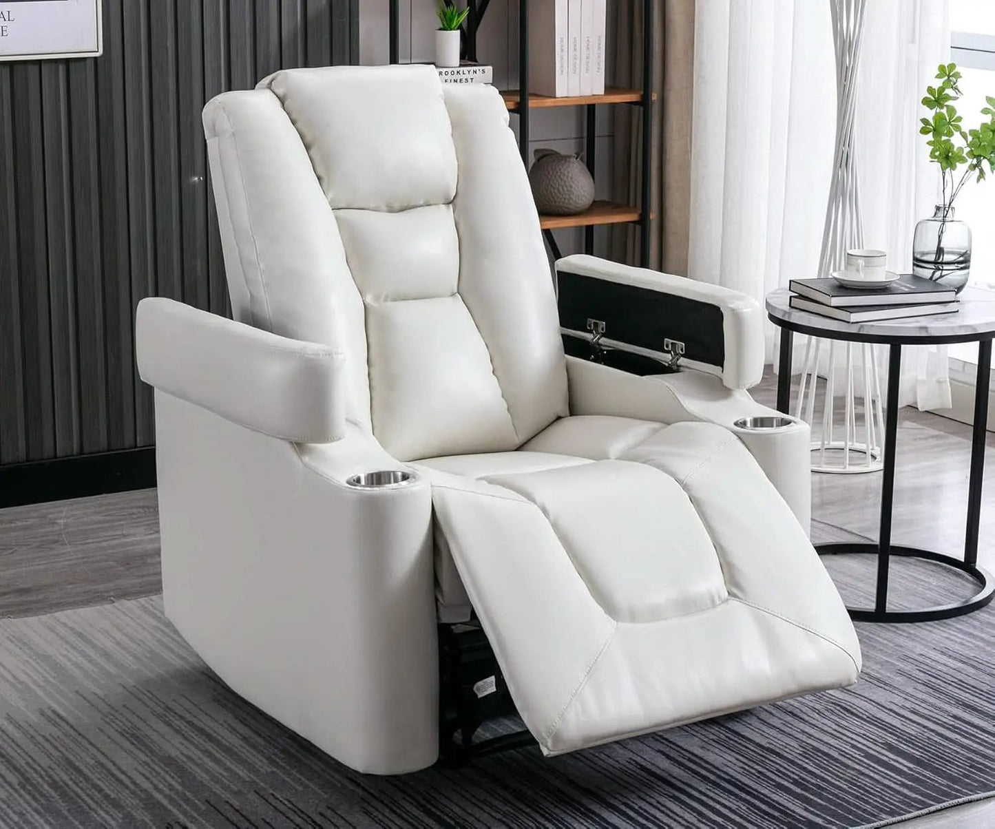 Cream White Power Recliner Chair With USB Ports And Hidden Storage from PriceLows™