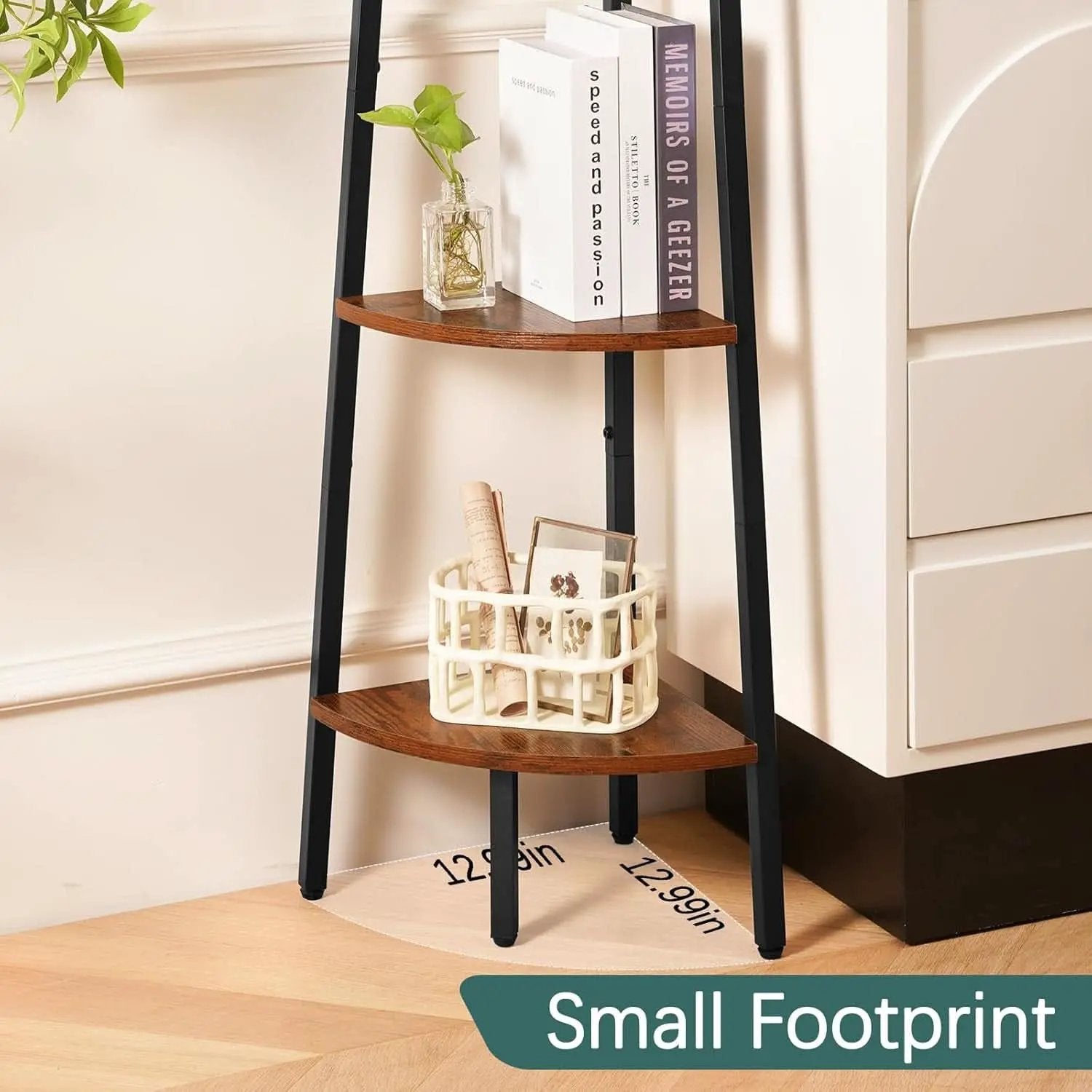 4 Tier Corner Bookshelf With Metal Frame Ladder Display from PriceLows™