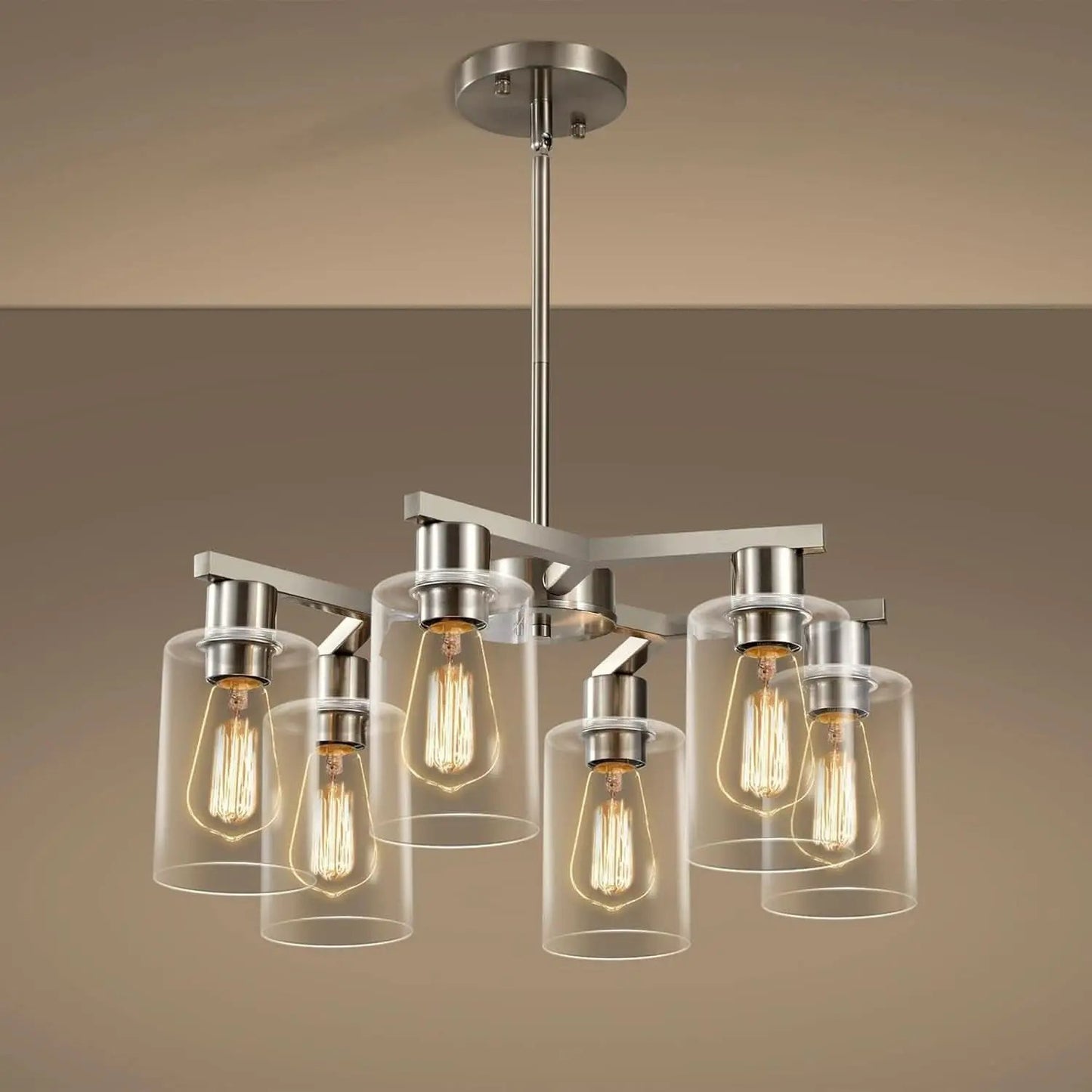 6 Light Farmhouse Brushed Nickel Pendant Chandelier from PriceLows™