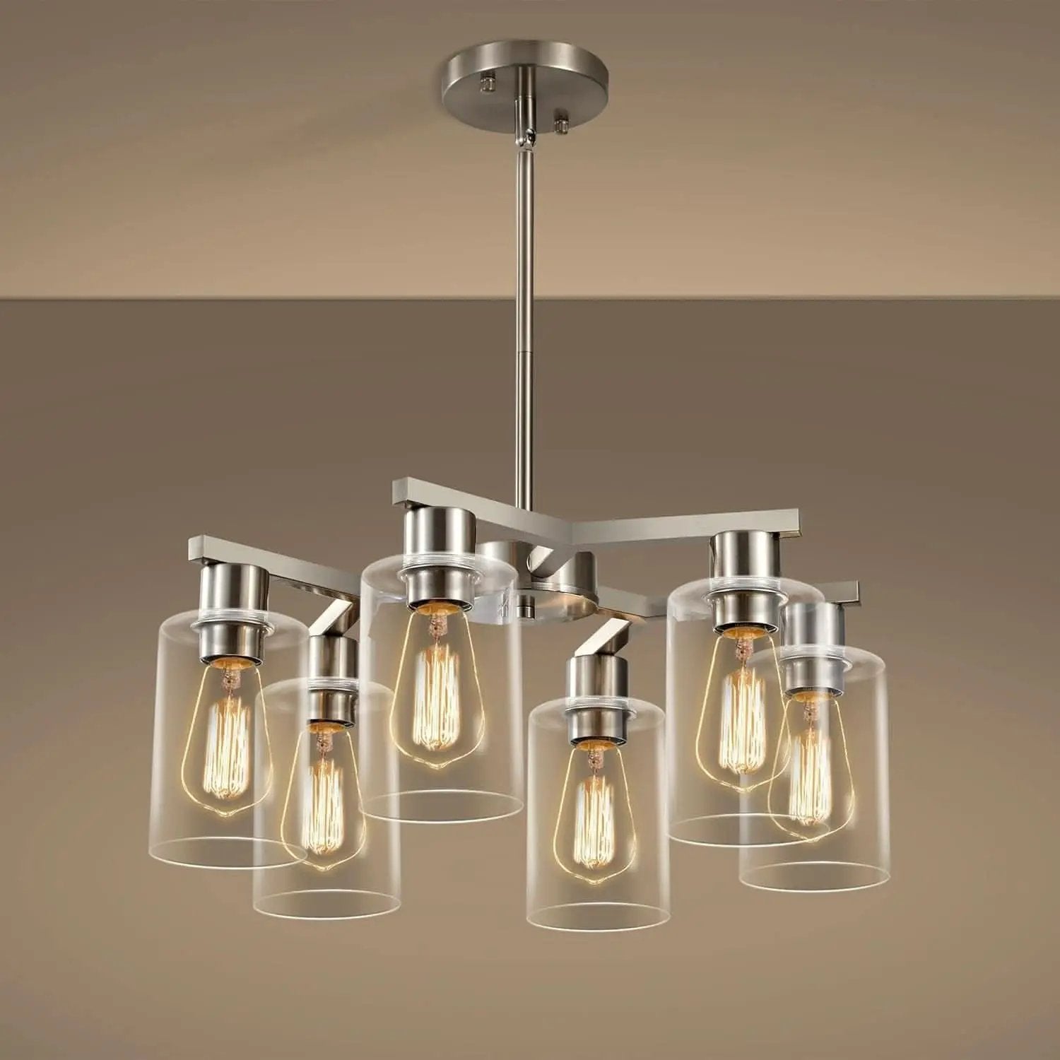 6 Light Farmhouse Brushed Nickel Pendant Chandelier from PriceLows™
