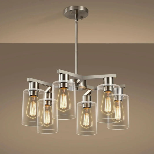 6 Light Farmhouse Brushed Nickel Pendant Chandelier from PriceLows™