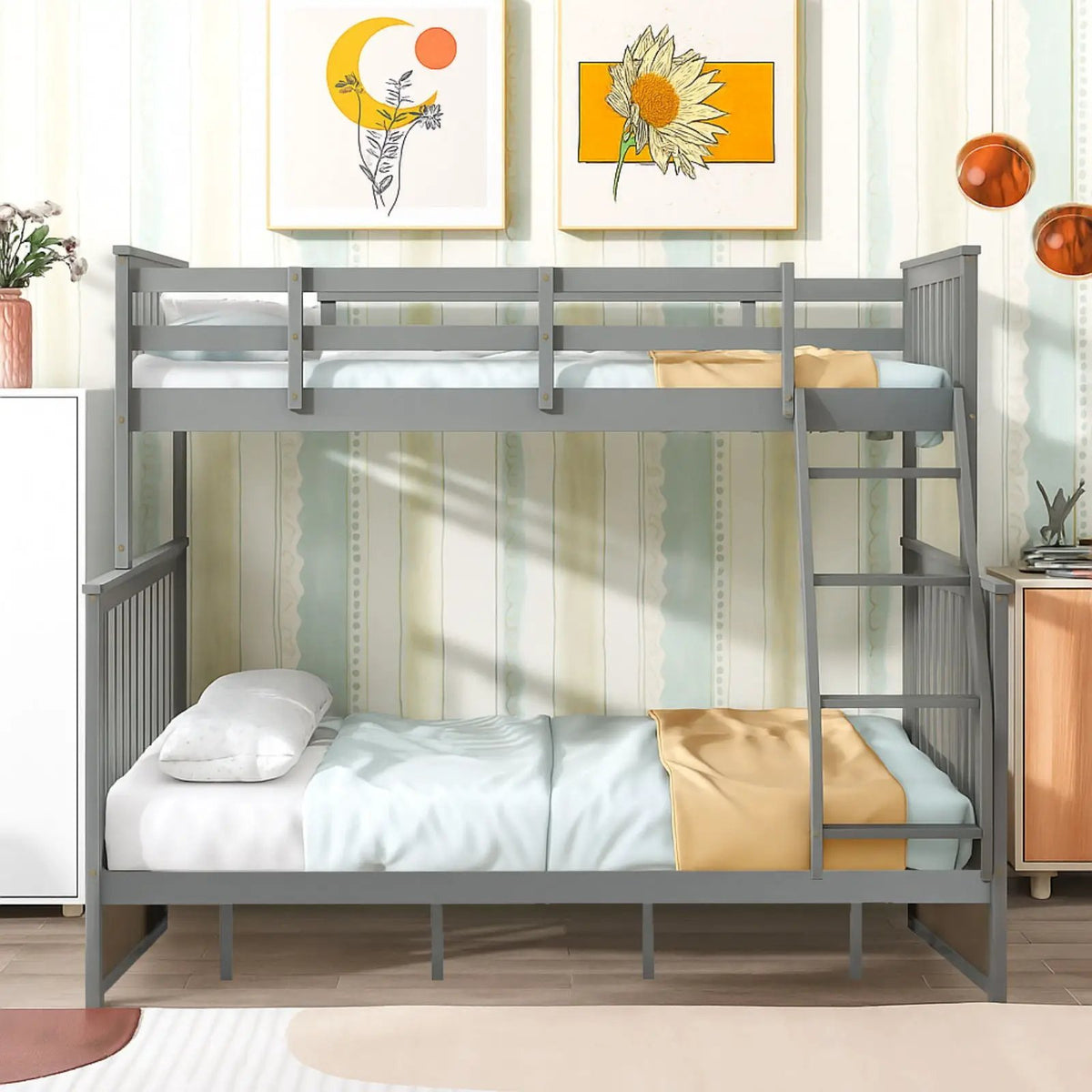 Bunk Bed With Ladder | Safety Guard Rails | Solid Pine Wood | Space-Saving Design