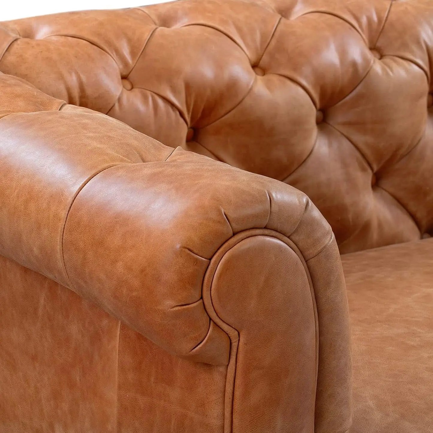 Lyon 87.4 Inch Cognac Tan Sofa Full Grain Leather Finish from PriceLows™