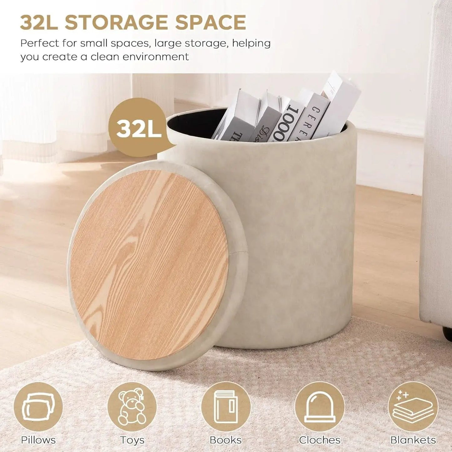 Premium Faux Leather Circular Ottoman With Storage from PriceLows™