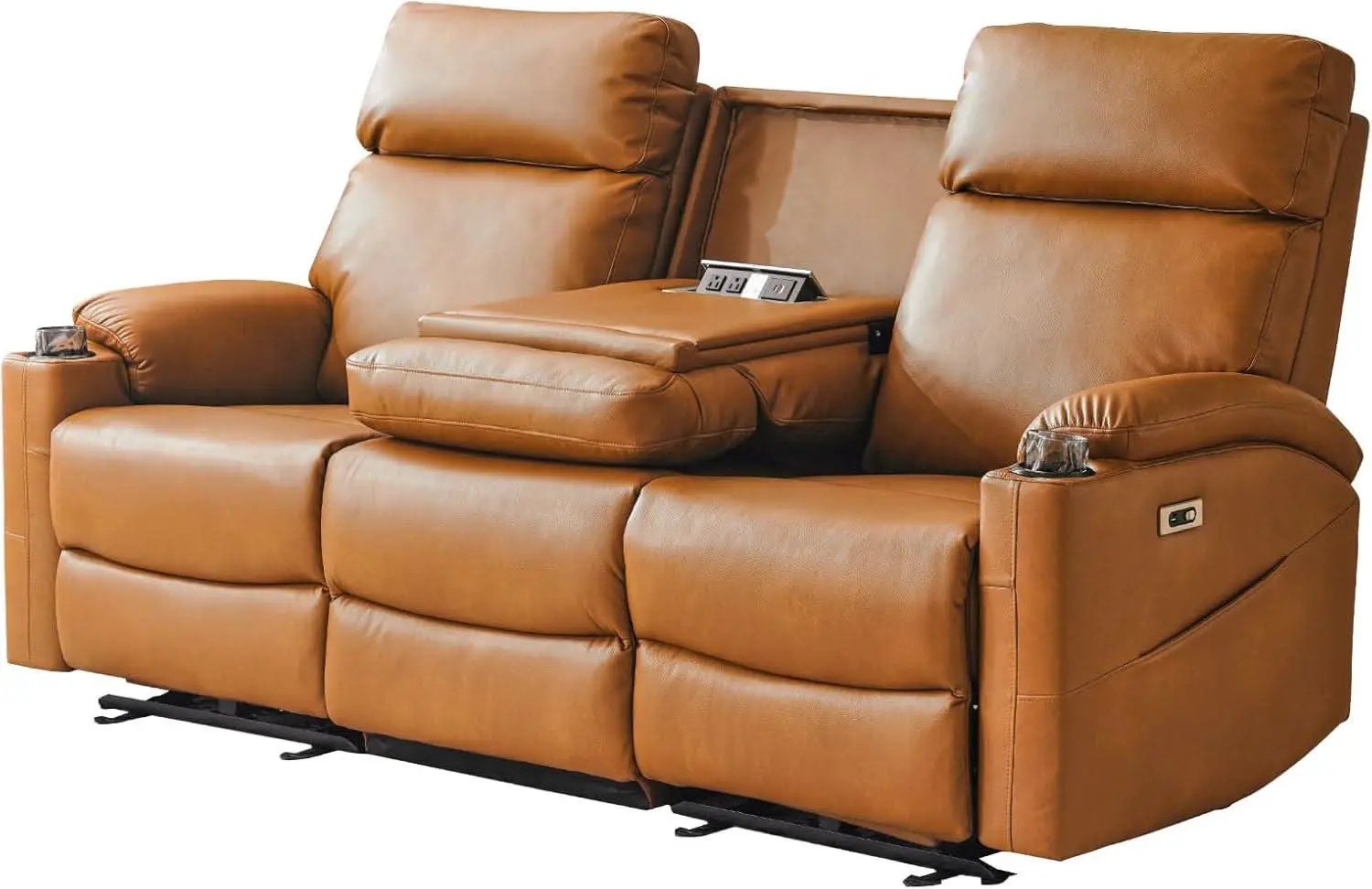 Power Reclining Sofa Brown PU Leather Independent Backrests from PriceLows™