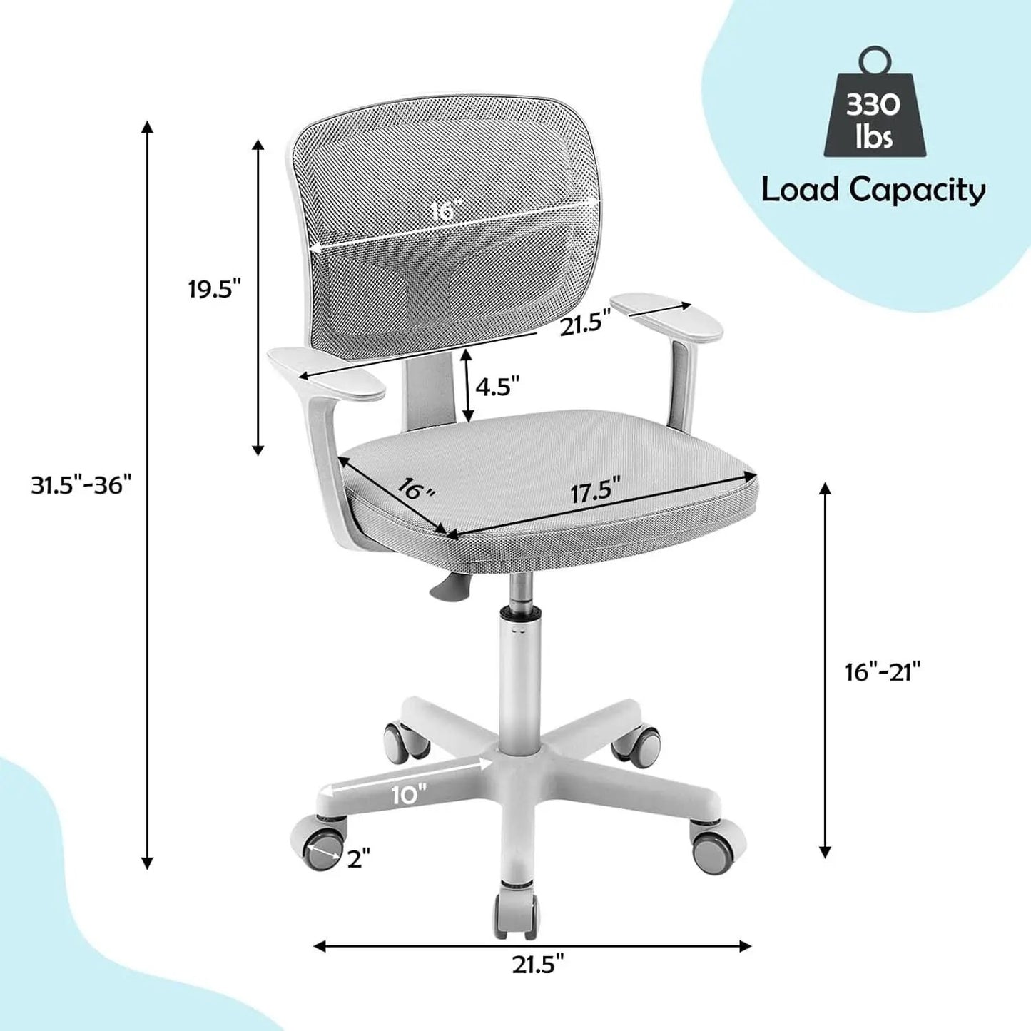 Kids Desk Chair Ergonomic Swivel With Lumbar Support And Breathable Mesh from PriceLows™
