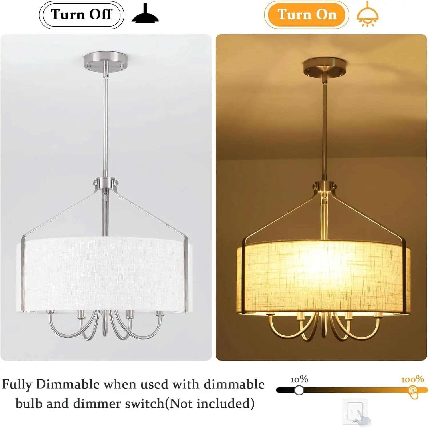 5 Light Drum Chandelier 18 Inch Brushed Nickel Fixture from PriceLows™