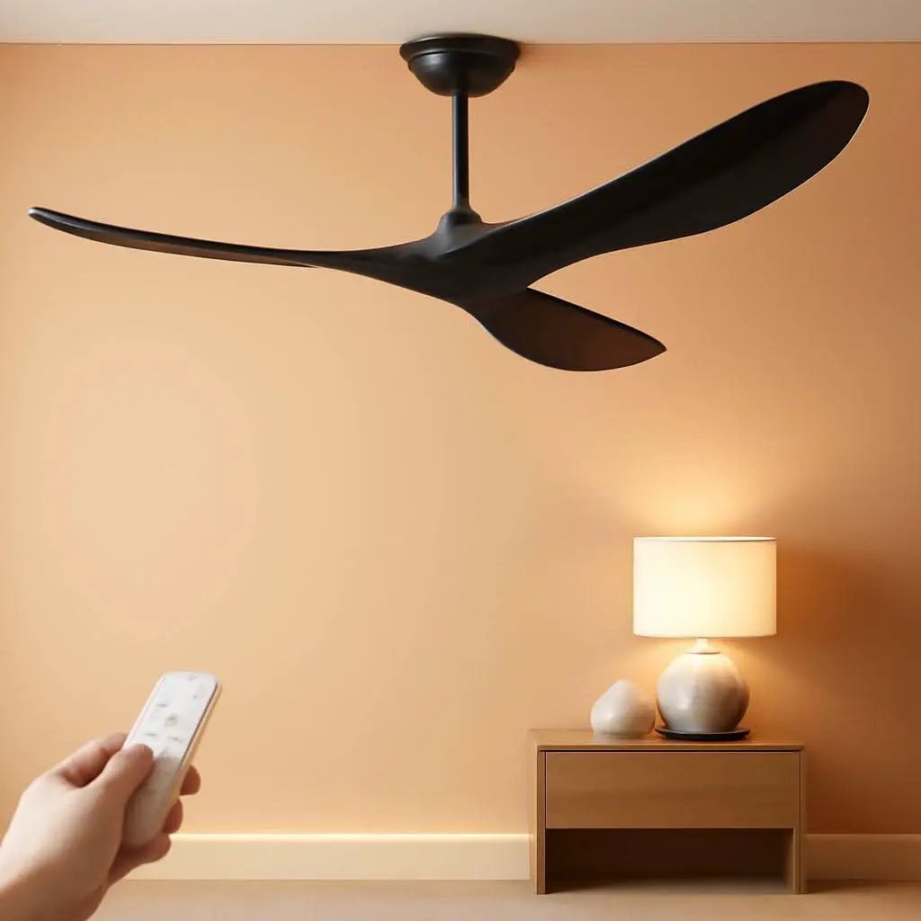 52 Inch Matte Black Ceiling Fan With Remote Walnut Blades from PriceLows™